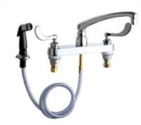 Chicago Faucets - 1102-317ABCP - 8-inch Center Deck Mounted Sink Faucet with Side Spray and Wrist Blade Handles