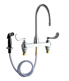 Chicago Faucets - 1102-GN8AE3-369CP - 8-inch Center Deck Mounted Sink Faucet with Side Spray