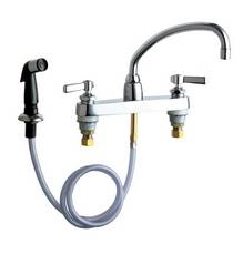 Chicago Faucets - 1102-L9-369CP - 8-inch Center Deck Mounted Sink Faucet with Side Spray