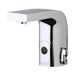 Chicago Faucets 116.878.AB.1 -  HyTronic Edge Lavatory Sink Faucet with Dual Beam Infrared Sensor. Edge Electronic Integral Spout. 0.5 GPM (1.9 L/min) Vandal Proof Non-Aerating Spray. Stainless Steel Hoses Included.