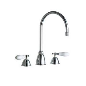 Chicago Faucet - 201-AGN8AE3-370CPR - 8-inch Kitchen Faucet, Gooseneck Spout and Porcelain Lever Handles