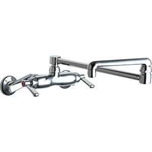 Chicago Faucets - 445-DJ18XKABCP Adjustable Wall Mounted Faucet, DJ18 - 18 inch Double Jointed Swing Spout and E3 - 2.2 GPM Softflo® Aerator. Faucet also includes 369 - Lever Handles and Ceramic Disc Cartridges