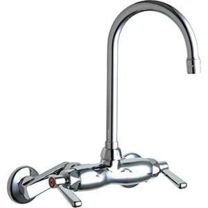 Chicago Faucets - 445-GN2AE3ABCP Adjustable Wall Mounted Faucet, GN2A - Rigid/Swing Gooseneck Spout and E3 - 2.2 GPM Softflo® Aerator. Faucet also includes 369 - Lever Handles and Quaturn™ Operating Cartridges