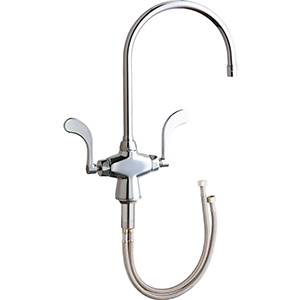 Chicago Faucets 50-GN8AE3-317XKAB - Two Handle, Single Hole Deck Mounted Faucet with 8" Gooseneck Spout and Wristblade Handles