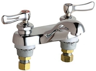 Chicago Faucets - 802-XKCP 4 inch Center Lavatory Faucet with Integral Spout, E12 - 2.2 GPM Pressure Compensating  Softflo® Aerator and 390 - Indexed Curved Lever Handles with Ceramic Disc Operating Cartridges