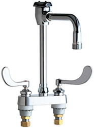 Chicago Faucets 895-317GN8BVBE2-2ABCP 4 inch Center Deck Mounted Sink Faucet with GN8BVB Rigid/Swing Atmospheric Vacuum Breaker Gooseneck Spout, 3/4 inch Hose Thread Outlet, Indexed Wristblade Handles and Quaturn™ Cartridges
