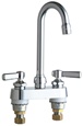 Chicago Faucets - 895-ABCP 4-inch Center Deck Mounted Sink Faucet with Rigid/Swing Gooseneck Spout, 2.2 GPM Pressure Compensating Softflo® Aerator, Indexed Lever Handles and Quaturn™ Operating Cartridges