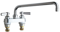 Chicago Faucets 895-L12ABCP 4 inch Center Deck Mounted Sink Faucet with 12 inch Swing Spout, 2.2 GPM Pressure Compensating Softflo® Aerator, Indexed Lever Handles and Quaturn™ Cartridges