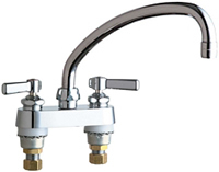 Chicago Faucets 895-L9ABCP 4 inch Center Deck Mounted Sink Faucet with 9 inch Swing Spout, 2.2 GPM Pressure Compensating Softflo® Aerator, Indexed Lever Handles and Quaturn™ Cartridges