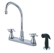 Central Brass 80123-TSA1C2 - Two Handle Cast Brass Kitchen Faucet with Tri-Arc Spout, Cross Handles and Side Spray