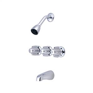 CENTRAL BRASS 80968 Three Handle Tub & Shower Set 8" Centers, Brass Spout