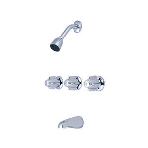CENTRAL BRASS 80971 Three Handle Tub & Shower Set 11" Centers, Brass Spout