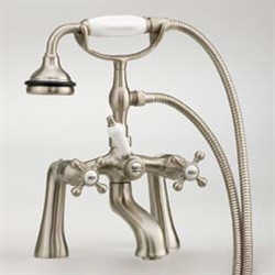 Cheviot 5106PB - RIM MOUNT TUB FILLER WITH HAND SHOWER-CROSS HANDLES-POLISHED BRASS