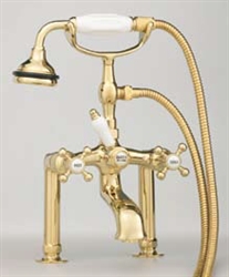 Cheviot 5112AB - RIM MOUNT TUB FILLER WITH HAND SHOWER-EXTRA TALL-CROSS HANDLES-ANTIQUE BRONZE
