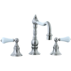 Cifial 262.250.620 - High Porcelain Handle Pillar Kitchen Widespread Faucet without Spray -Satin Nickel