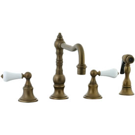 Cifial 262.255.V05 - High Porcelain Lever Pillar Kitchen Widespread Faucet with spray - Aged Brass