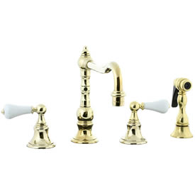 Cifial 262.255.X10 - High Porcelain Lever Pillar Kitchen Widespread Faucet with spray -PVD Brass