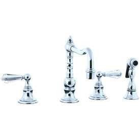 Cifial 265.255.625 - High Crystal Handle Pillar Kitchen Widespread Faucet with spray - Polished Chrome