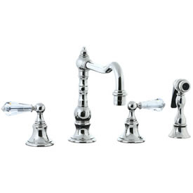 Cifial 265.255.721 - High Crystal Handle Pillar Kitchen Widespread Faucet with spray - Polished Nickel