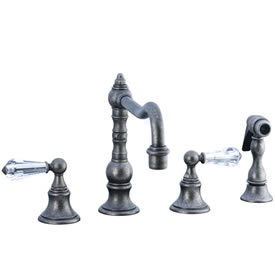 Cifial 265.255.D20 - High Crystal Handle Pillar Kitchen Widespread Faucet with spray -Distressed Nickel