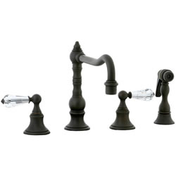 Cifial 265.255.W30 - High Crystal Handle Pillar Kitchen Widespread Faucet with spray -Weathered