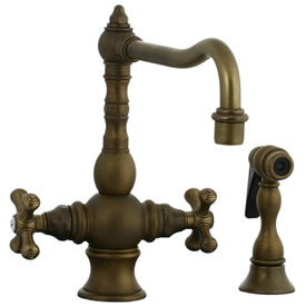 Cifial 267.355.V05 - High T-body 1-hole Kit Faucet with Spray Cross Handle-Aged Brass