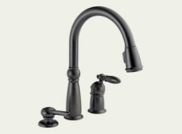 Delta 16955-RBSD-DST - Delta Victorian: Single Handle Pull-Down Kitchen Faucet With Soap Dispenser, None - Venetian Bronze