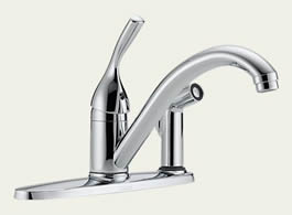 Delta 300-DST Classic: Single Handle Kitchen Faucet With Integral Spray, Chrome