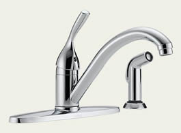 Delta 400-DST Classic: Single Handle Kitchen Faucet With Spray, Chrome