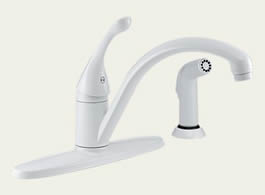 Delta 440-WH-DST Classic: Single Handle Kitchen Faucet With Spray, White