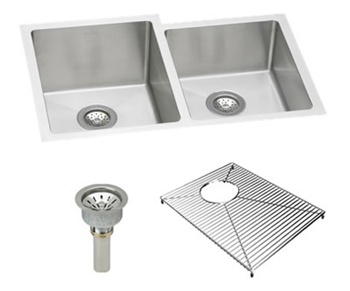Elkay - EFRU3120RDBG Avado Double Bowl Undermount Kitchen Sink Package with Drain and Bottom Grid Protector