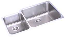 Elkay - ELUH3520L - Gourmet (Lustertone) Undermounted Double Bowl, 18 Gauge Stainless Steel Sink with Lustrous Satin Finish