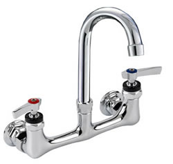 Encore (CHG) KSS54-8000 - Encore® Faucet, Wall Mount, 8-inch OC, Stainless Steel, 1/4-turn full volume compression valves, 3-1/2-inch (89mm) Swivel  Spout, lever handles, 2.2gpm aerated stream aerator, NSF