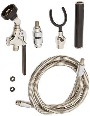 Fisher 26034 - STAINLESS STEEL 60-inch HOSE & UTILITY SPRAY VALVE WITH LONG SQUEEZELEVER & SINGLE WALL HOOK BASE & INLINE VACUUM BREAKER