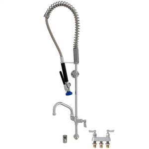 Fisher 29483 - SPRING PRERINSE WITH BACKSPLASH WITH ELBOW BASE & 4-inch REMOTEVALVE, 16-inch RISER, 30-inch HOSE, WALL BRACKET, ULTRA SPRAY VALVE,ADDON FAUCET WITH 6-inch SWING SPOUT & INLINE VACUUM BREAKER