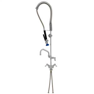 Fisher 30287 - SPRING PRERINSE WITH SINGLE DECK DUAL CONTROL VALVE, 16-inch RISER, 30-inch HOSE, WALL BRACKET, ULTRA SPRAY VALVE, ADDON FAUCET WITH 10-inch SWING SPOUT & INLINE VACUUM BREAKER