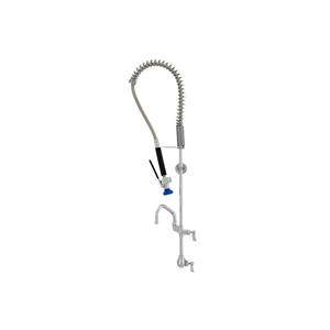 Fisher 35734 - STAINLESS STEEL SPRING PRERINSE WITH SINGLE WALL CONTROL VALVE,16-inch RISER, 30-inch HOSE, WALL BRACKET, ULTRA SPRAY VALVE, ADDONFAUCET WITH 12-inch SWING SPOUT & INLINE VACUUM BREAKER