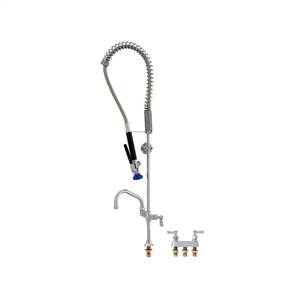 Fisher 36803 - STAINLESS STEEL SPRING PRERINSE WITH DECK BASE & 4-inch REMOTE VALVE,16-inch RISER, 30-inch HOSE, WALL BRACKET, ULTRA SPRAY VALVE, ADDONFAUCET WITH 10-inch SWING SPOUT & INLINE VACUUM BREAKER