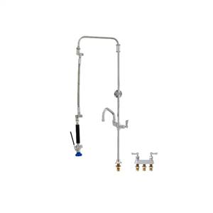 Fisher 46493 - STAINLESS STEEL ULTRA PRERINSE WITH DECK BASE & 4-inch REMOTE VALVE,25-inch RISER, 12-inch HOSE, WALL BRACKET, ULTRA SPRAY VALVE & ADDONFAUCET WITH 6-inch SWING SPOUT