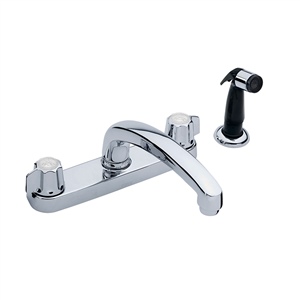Gerber 0742516 - 2H Kitchen Faucet, Metal Fluted Handle, Casting Underbody & Spout, W/Spray, Deck Mount