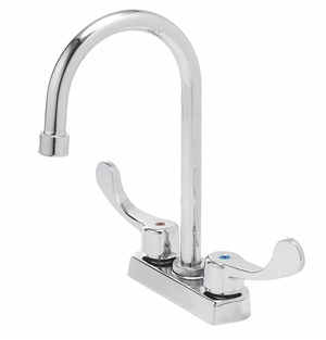 Gerber C0-445-54 Commercial 2H Centerset Lavatory Faucet w/ Gooseneck Spout Wrist Blade Handles & Less Drain 0.5gpm Chrome