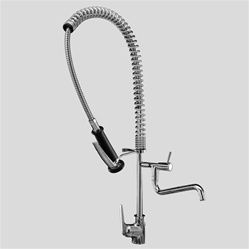 KWC 10.061.154.000 DOMO Semi-Pro Pre-Rinse Style Faucet with 12 inch Spout, Side Lever Handle, With Wall Flange Chrome Plated