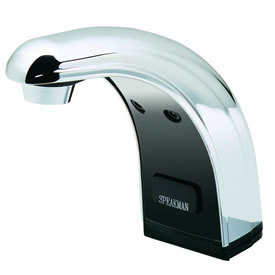 Speakman S-8701 - Battery powered lavatory faucet. Solenoid with built-in filter. Batteries and electronics housed above counter. All metal chassis and removable cover. Uses two (2) 3-volt lithium batteries. Low battery warning light (10% life remains).