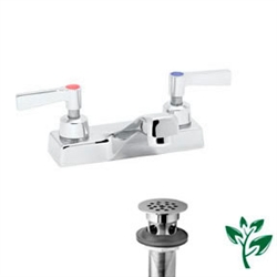 Speakman SC-3072 - Polished chrome plated centerset faucet. 1/4 turn ceramic cartridge. Vandal-resistant handles with color-coded indexes (SC-3072-REV revere handles are not color-coded). Accommodates installations up to 7/8-inch thick. Strainer drain. M