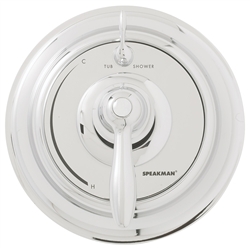 Speakman SM-5400 - Thermostatic/pressure balance volume control diverter valve with chrome plated brass wall plate and brass lever handle. Valve body with integral stops.