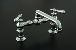 Strom Plumbing - P0832C Bridge Style 8 inch Center Deck Mount Kitchen Faucet with 6" Straight Spout and Teardrop Lever Handles.