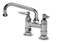 T&S Brass - B-0227 - Double Pantry Faucet, Deck Mount, 4-inch Centers, 8-inch Swing Nozzle (060X)