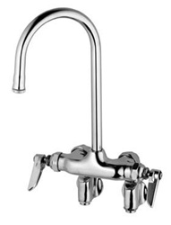 T&S Brass - B-0342 - Double Pantry Faucet Wall Mount, Adjustable Centers, Rigid Gooseneck Integral Stops