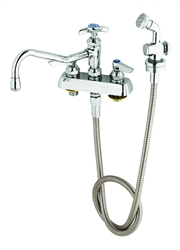 T&S Brass - B-1151 - Workboard Faucet, Deck Mount, 4-inch Centers, 8-inch Swing Nozzle w/Diverter, Hose, Spray Valve