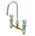 T&S Brass - B-2820-PA - Metering Faucet -  Deck Mount, 8-inch Centers, Rigid Gooseneck Spout and Pivot Action Push Button Handles